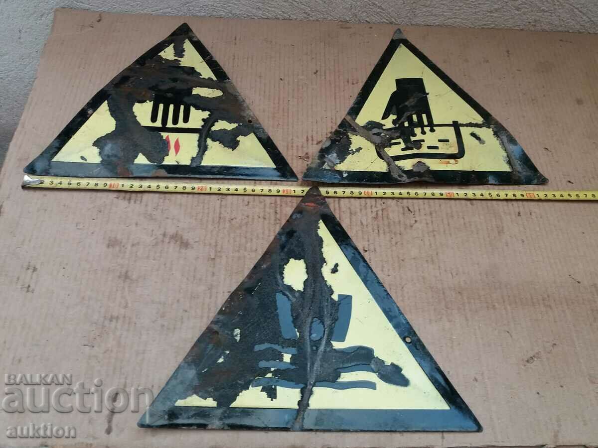 SET OF 3 ENAMELED METAL SIGNS