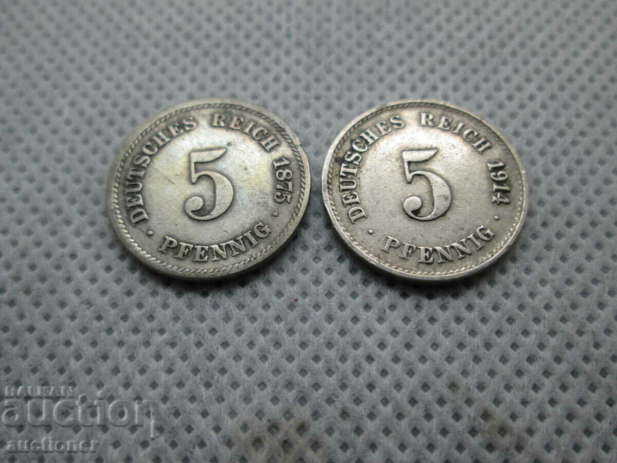 FOR SALE 5 PFENNIG DEUTSCHES REICH 1875 LOT 2 COINS with price 10.00 BGN | € 5.11 FOR SALE 5 PFENNIG DEUTSCHES REICH 1875 LOT 2 COINS with price 10.00 BGN | € 5.11