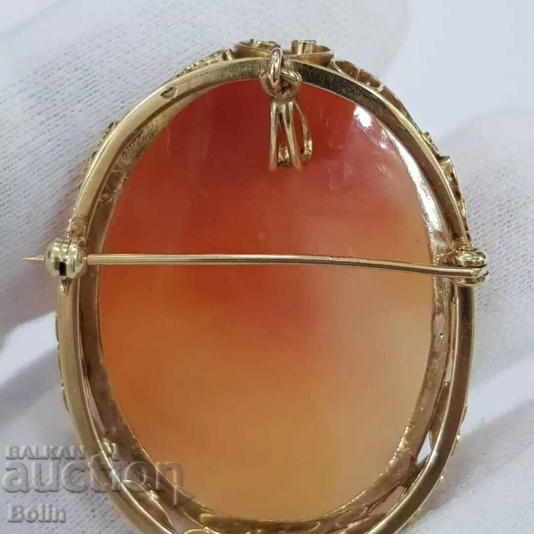 A rare class gold medallion brooch with Cameo 19th century - 5