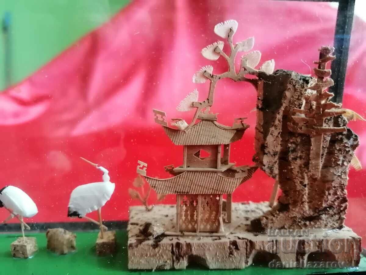 Auction Old Chinese DIORAMA, Pagoda Hand Made Auction Old Chinese DIORAMA, Pagoda Hand Made