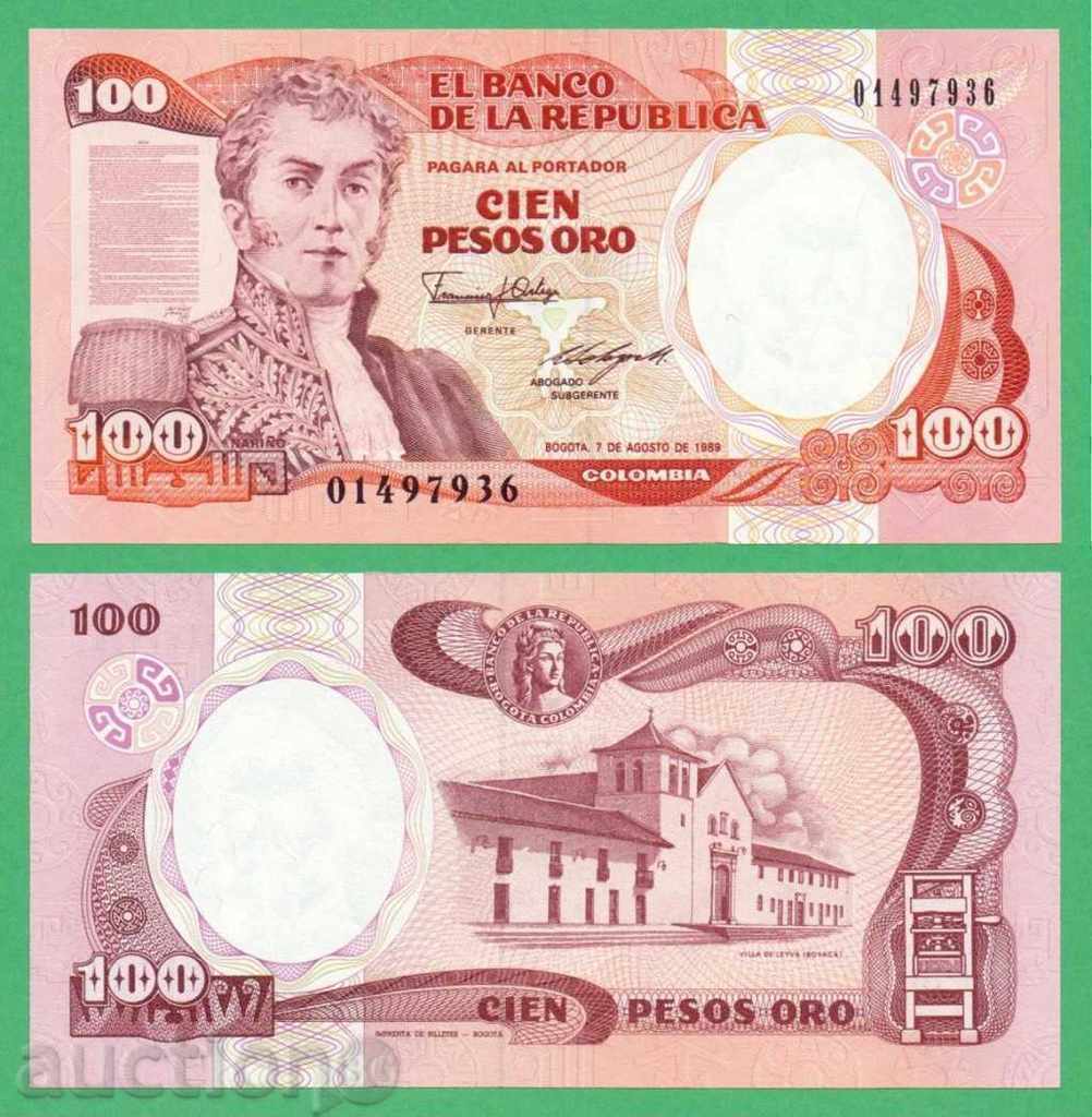 (¯` '• .¸ COLOMBIA 100 pesos 1989 UNC ¸. •' ´¯)