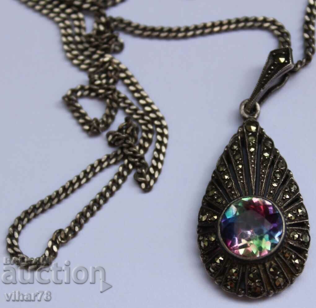 СРЕБЪРНА ВИСУЛКА-МАРКАЗИТИ ЗАОБИКОЛИЛИ МИСТИК ТОПАЗ,935 ПРОБ - 5 СРЕБЪРНА ВИСУЛКА-МАРКАЗИТИ ЗАОБИКОЛИЛИ МИСТИК ТОПАЗ,935 ПРОБ - 5