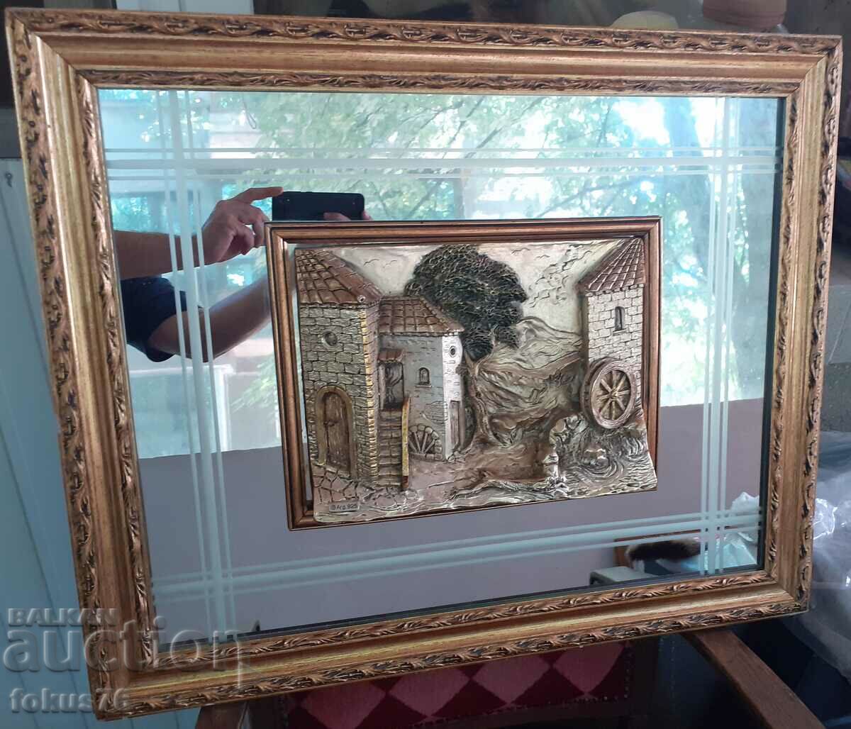 Μεγάλη Καταπληκτική Ιταλική Ασημένια 3D Ζωγραφική - Καθρέφτης
