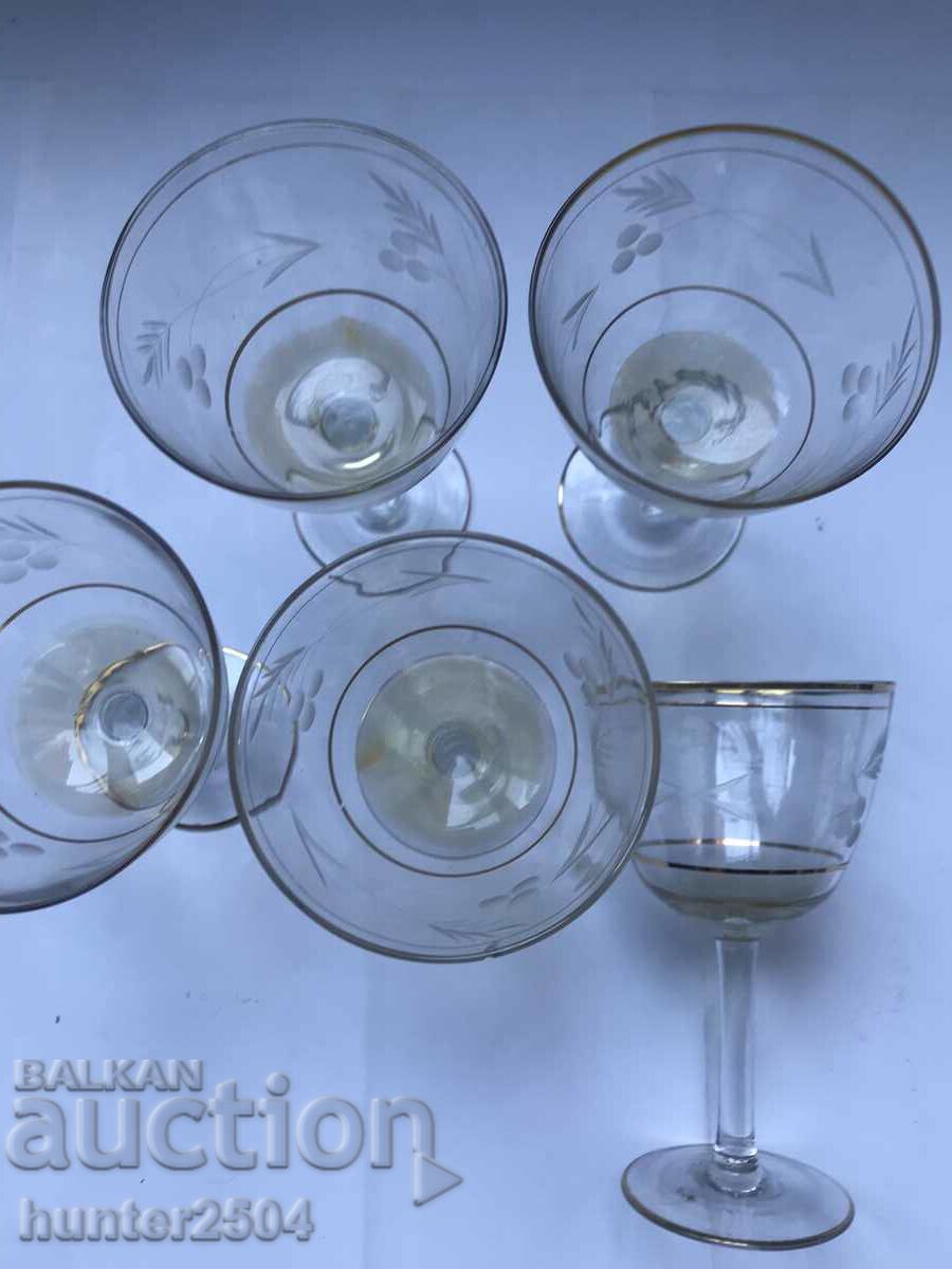 Glasses - old thin etched glass 13.5/7.5 cm with price 29.95 BGN | € 15.31