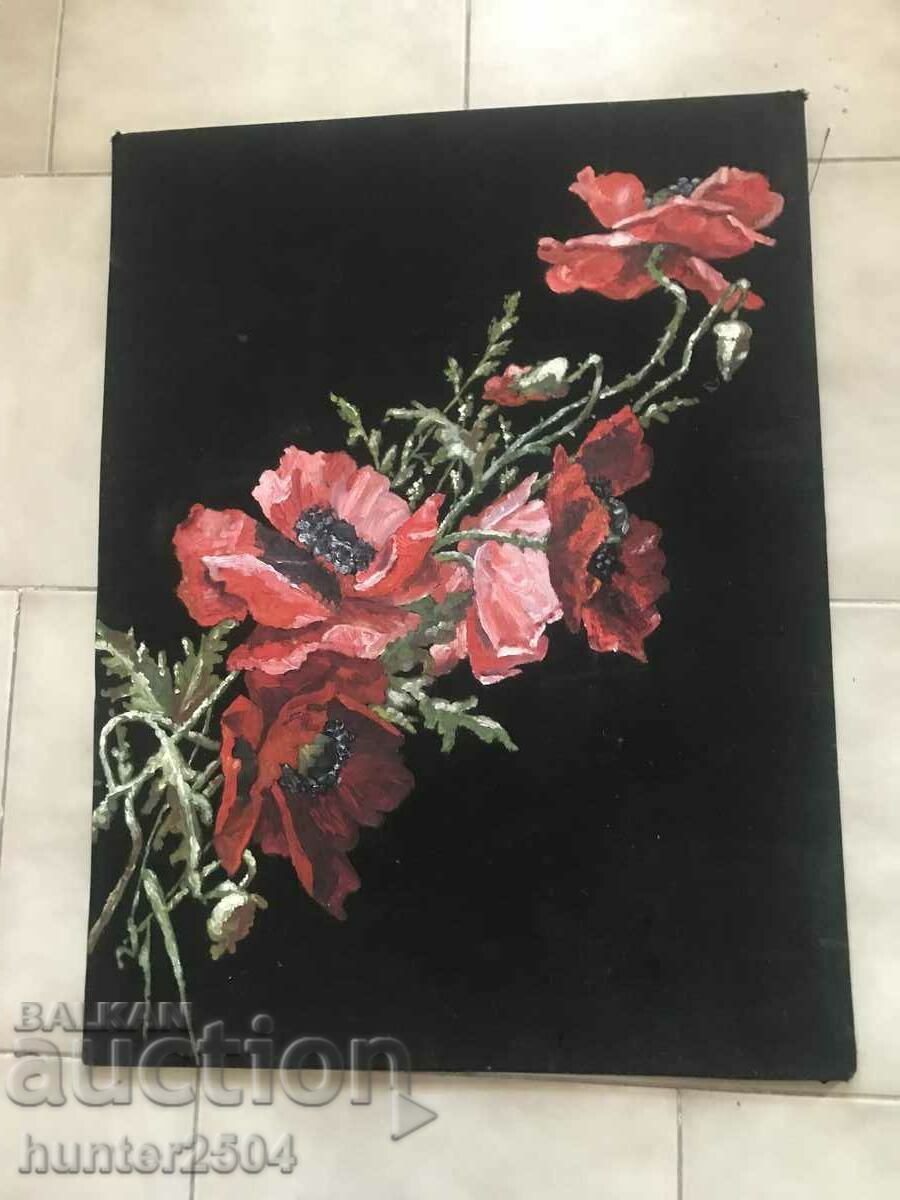 Painting-Poppies, 63-48 cm, in silk