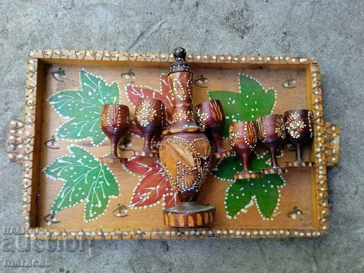 Old wooden tray with cups with price 15.00 BGN | € 7.67