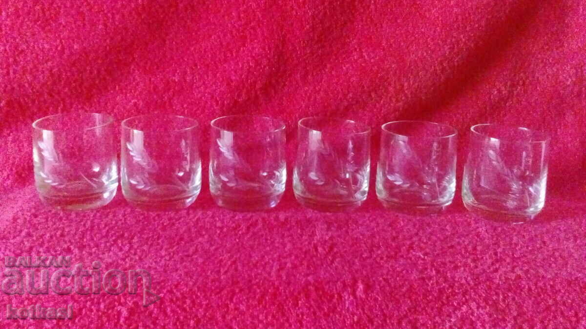 Lot Old 6 pcs. Glass glasses Service for brandy engraved