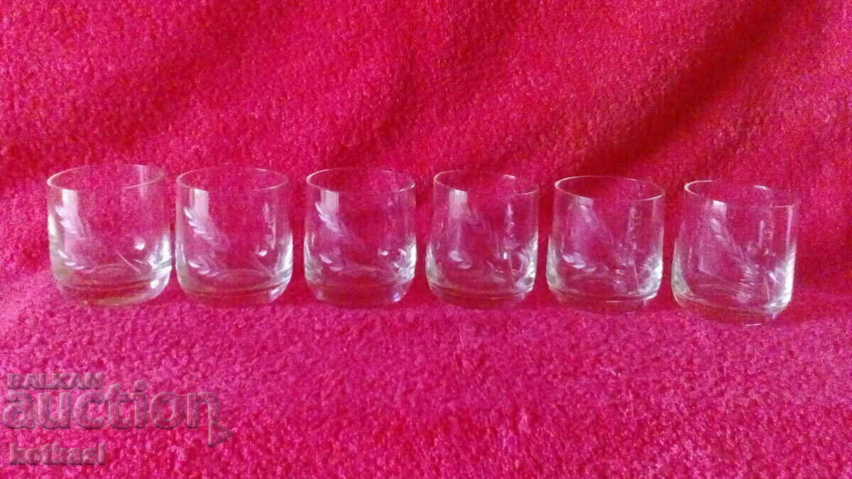 Lot Old 6 pcs. Glass glasses Service for brandy engraved Lot Old 6 pcs. Glass glasses Service for brandy engraved