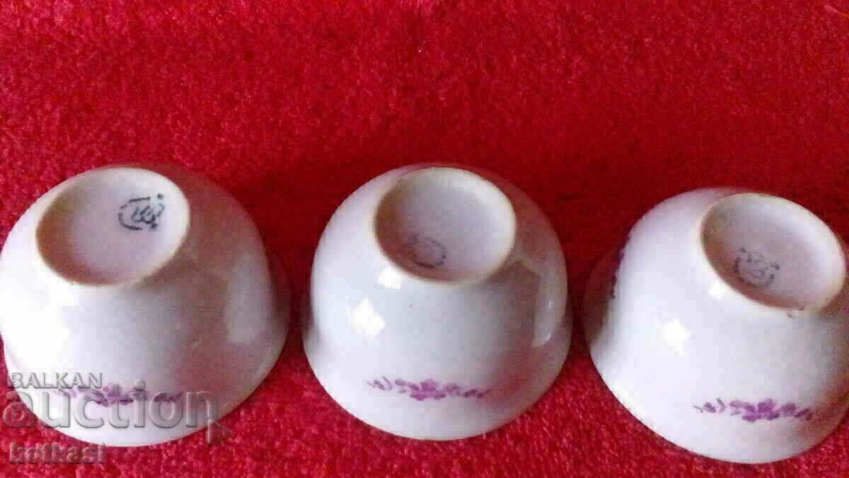 Old porcelain 3 pc coffee cups without handles, "fildzhani" brand Bulg - 5