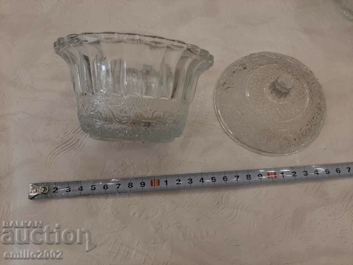 Glass sugar bowl retro social with price 7.00 BGN | € 3.58