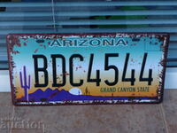 Metal plate car number US state Arizona roads