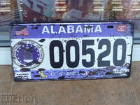 Metal car number plate American state Alabama numbers