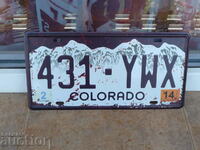 Metal car number plate American state Colorado numbers US