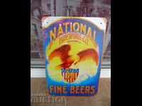 Метална табела бира National Brewing co Fine beer реклама