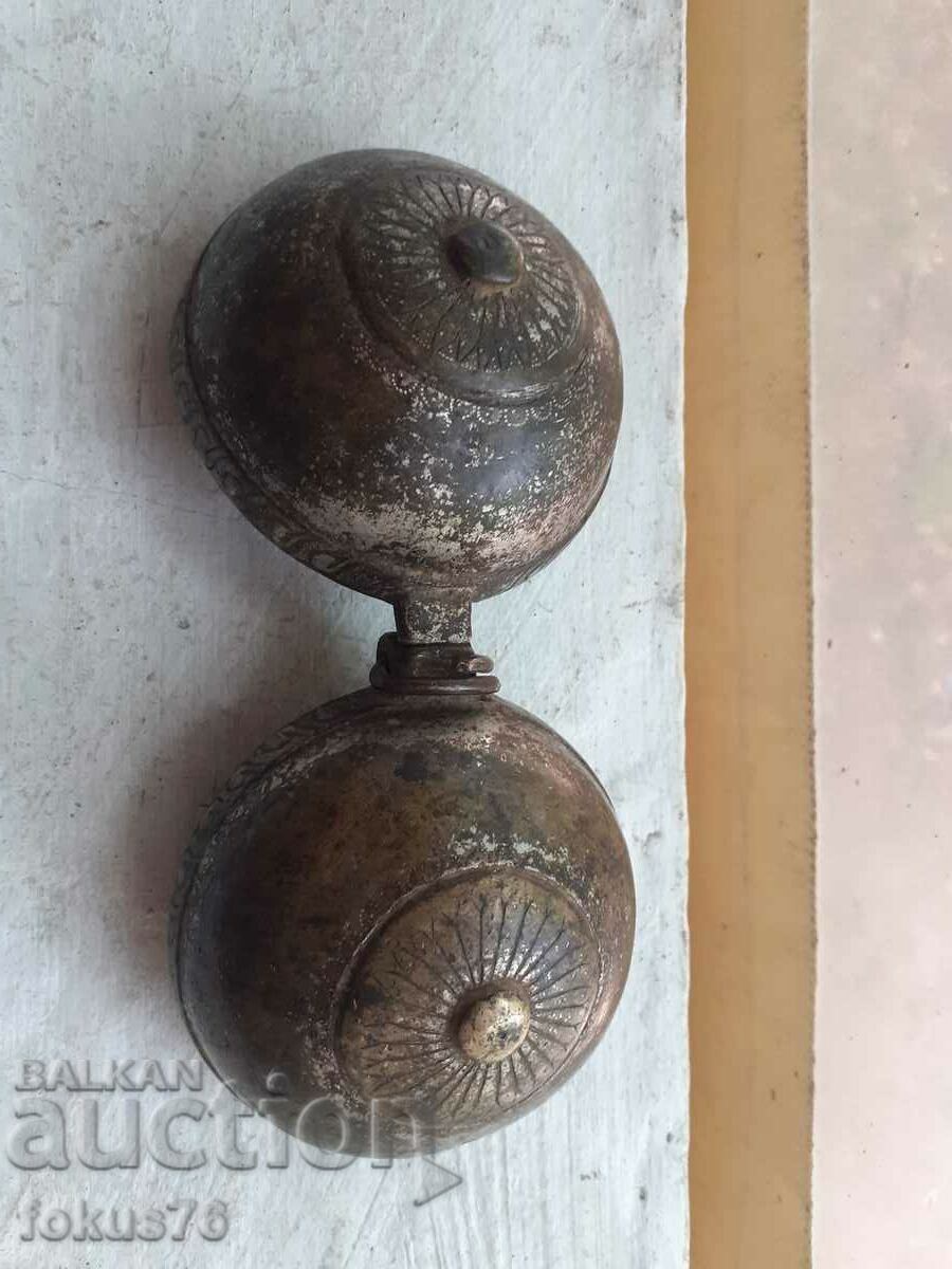 Unique old Ottoman bronze container for gunpowder or other - 6