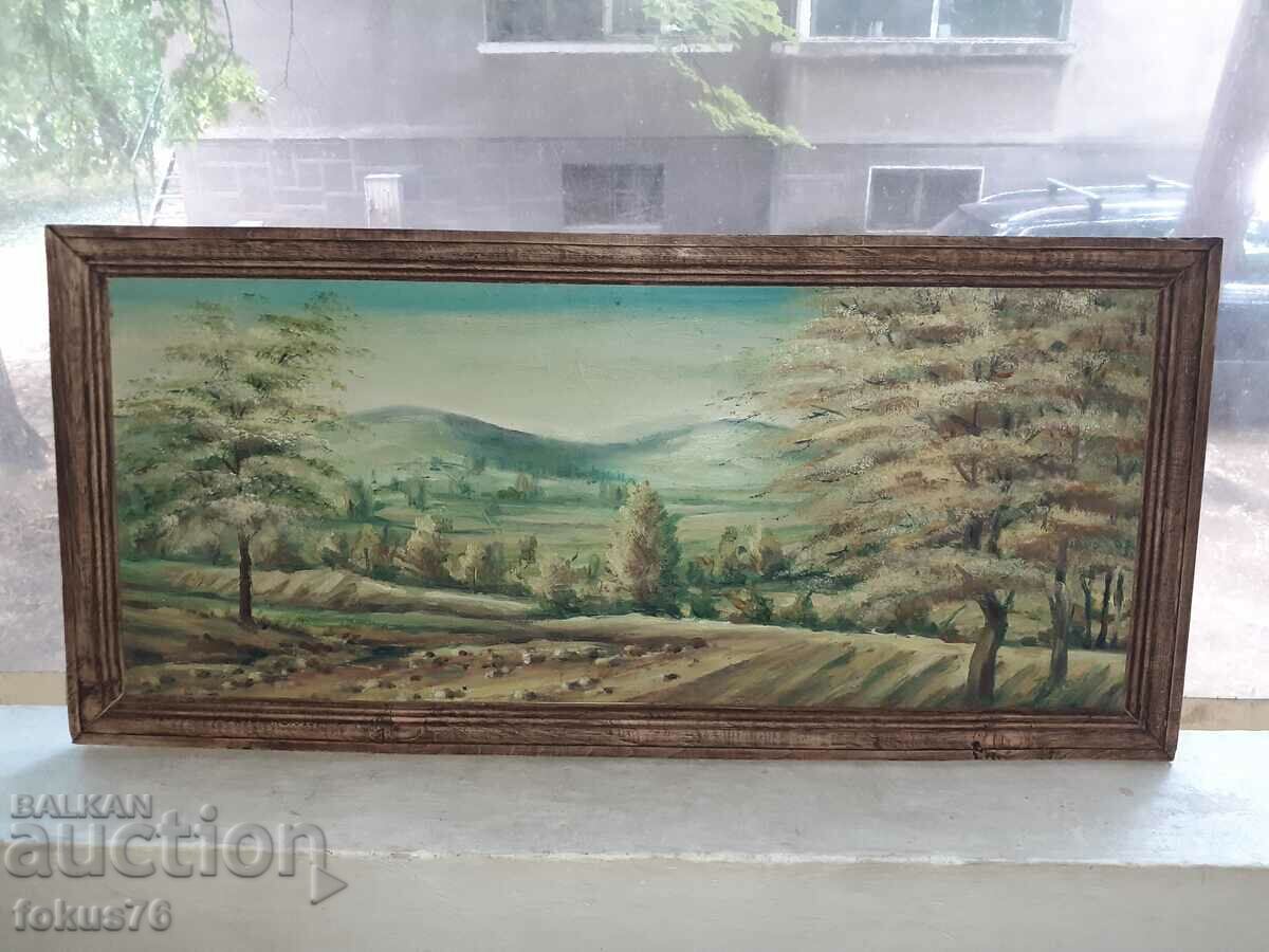 Голяма майсторска картина масло платно подпис дървена рамка