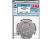 Italy 5 Lira 1865 N Silver RR