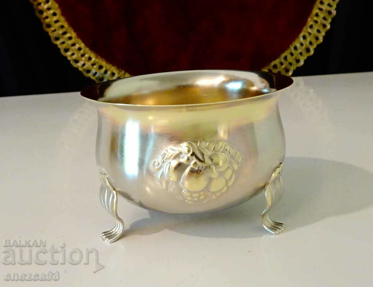 Silver-plated brass sugar bowl, fruits.