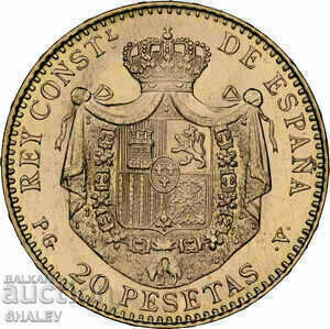 20 Pesetas 1887 Spain (19*62) Spain - NGC MS66 (Gold) with price 1949.89 BGN | € 996.96