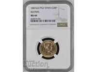 20 Pesetas 1887 Spain (19*62) Spain - NGC MS66 (Gold)