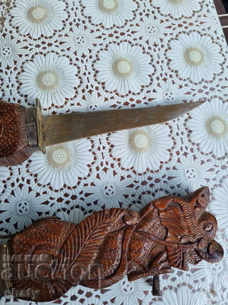 Old Indian knife and fork. Wood carving - 5 Old Indian knife and fork. Wood carving - 5