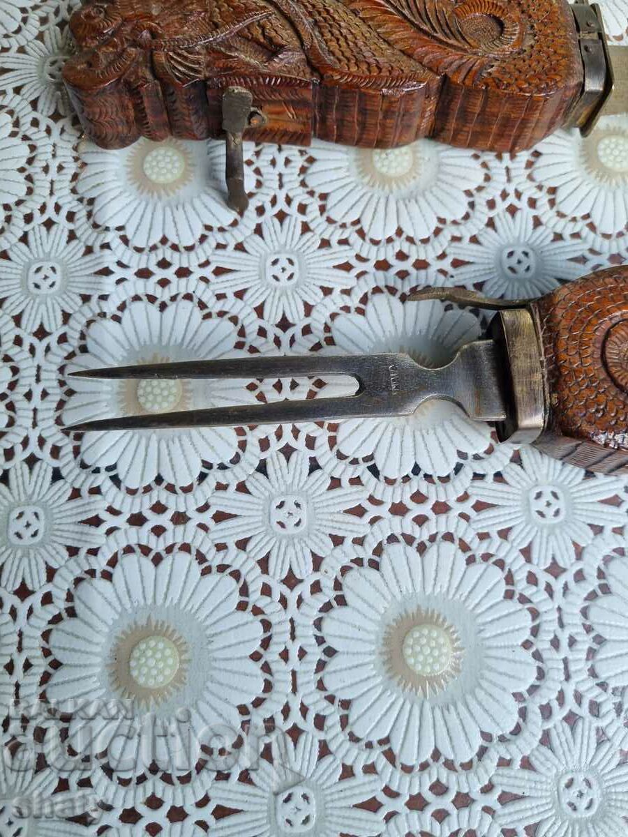 Old Indian knife and fork. Wood carving - 6 Old Indian knife and fork. Wood carving - 6