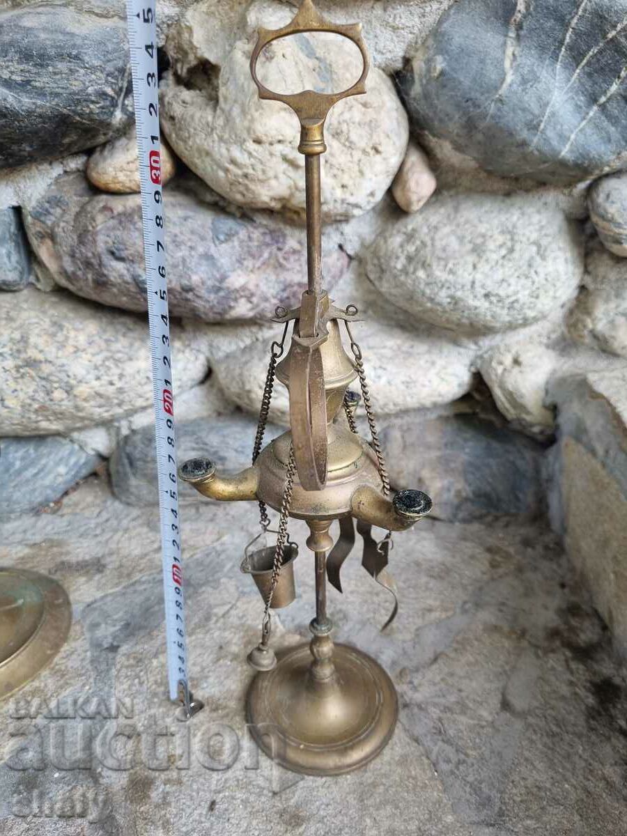 Lampă cu ulei antic din bronz. lampă romană