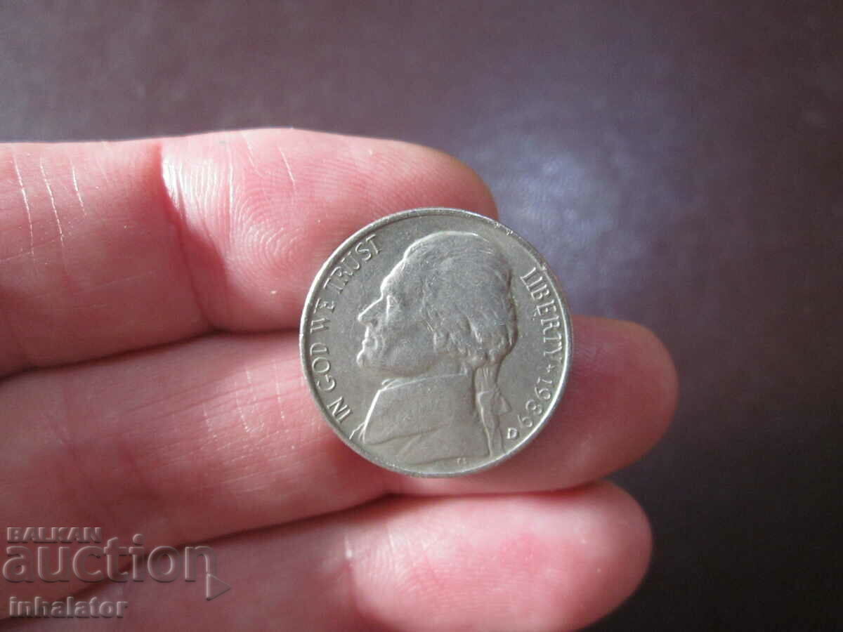 1989 год САЩ 5 цента буква D