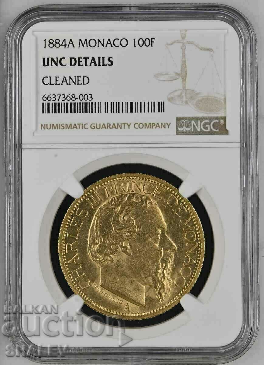 100 Francs 1884 Monaco (Монако) - UNC Details (злато)