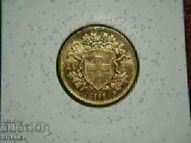 Delivery of 20 Francs 1898 Switzerland AU+ (gold)