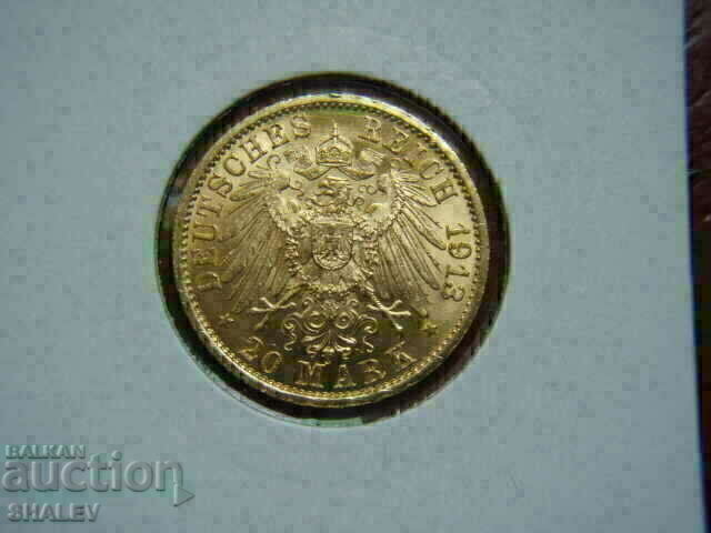 20 Mark 1913 Germania (Prusia) (20 mărci Prusia) - AU (aur) cu preț € 1399.79 | 2737.76 BGN