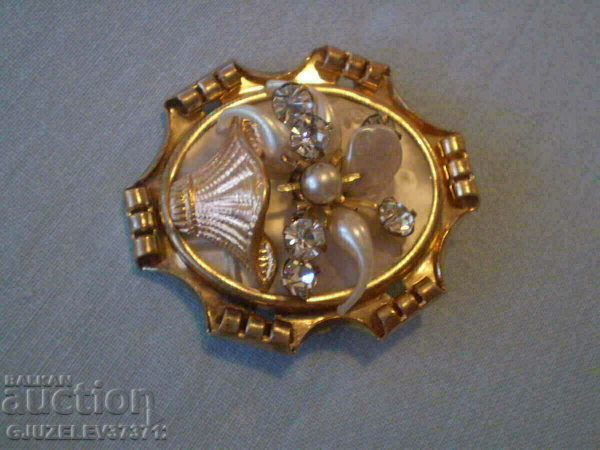 collector's double brooch, CRYSTAL - pearl - 6 collector's double brooch, CRYSTAL - pearl - 6