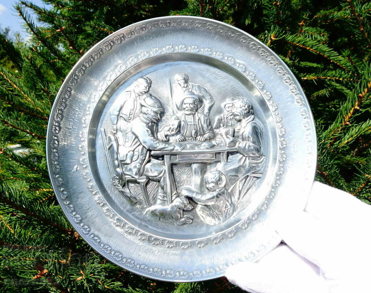 Wall plate, pewter panel with hunting, poker - 5 Wall plate, pewter panel with hunting, poker - 5