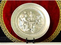 Farfurie de perete, panou din cositor cu vânătoare, poker