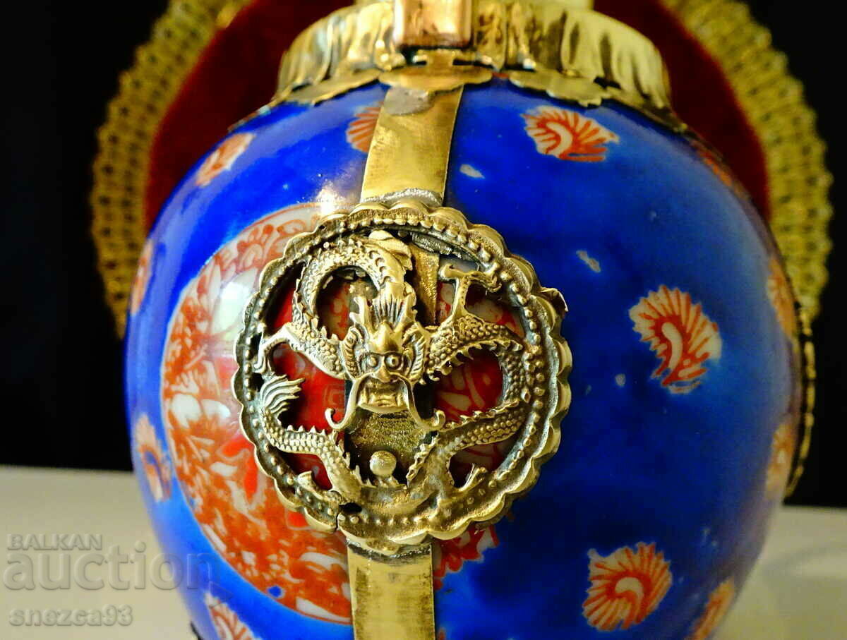 Tibetan teapot porcelain, copper and brass. - 5