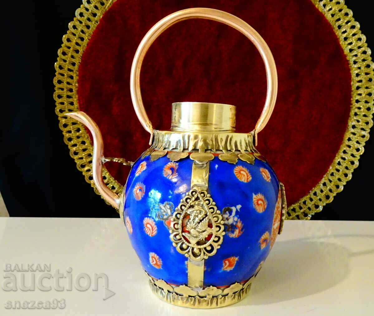 Tibetan teapot porcelain, copper and brass.