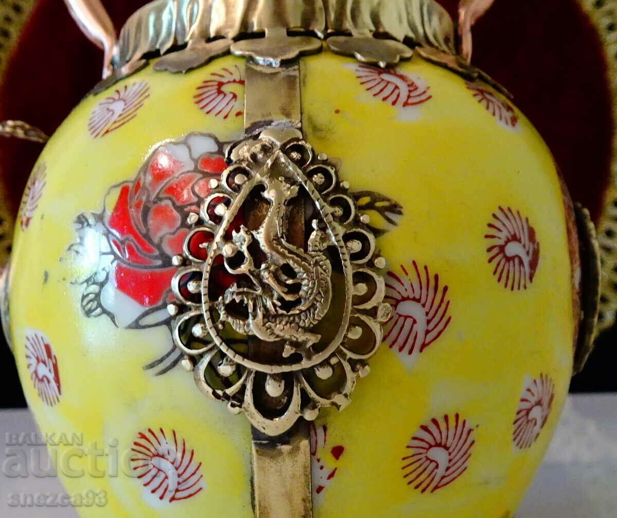 Tibetan porcelain teapot, kettle, fittings copper and brass with price 45.00 BGN | € 23.01 Tibetan porcelain teapot, kettle, fittings copper and brass with price 45.00 BGN | € 23.01