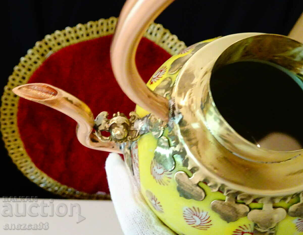 Tibetan porcelain teapot, kettle, fittings copper and brass - 6 Tibetan porcelain teapot, kettle, fittings copper and brass - 6