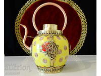 Tibetan teapot, jug made of porcelain, copper and brass.