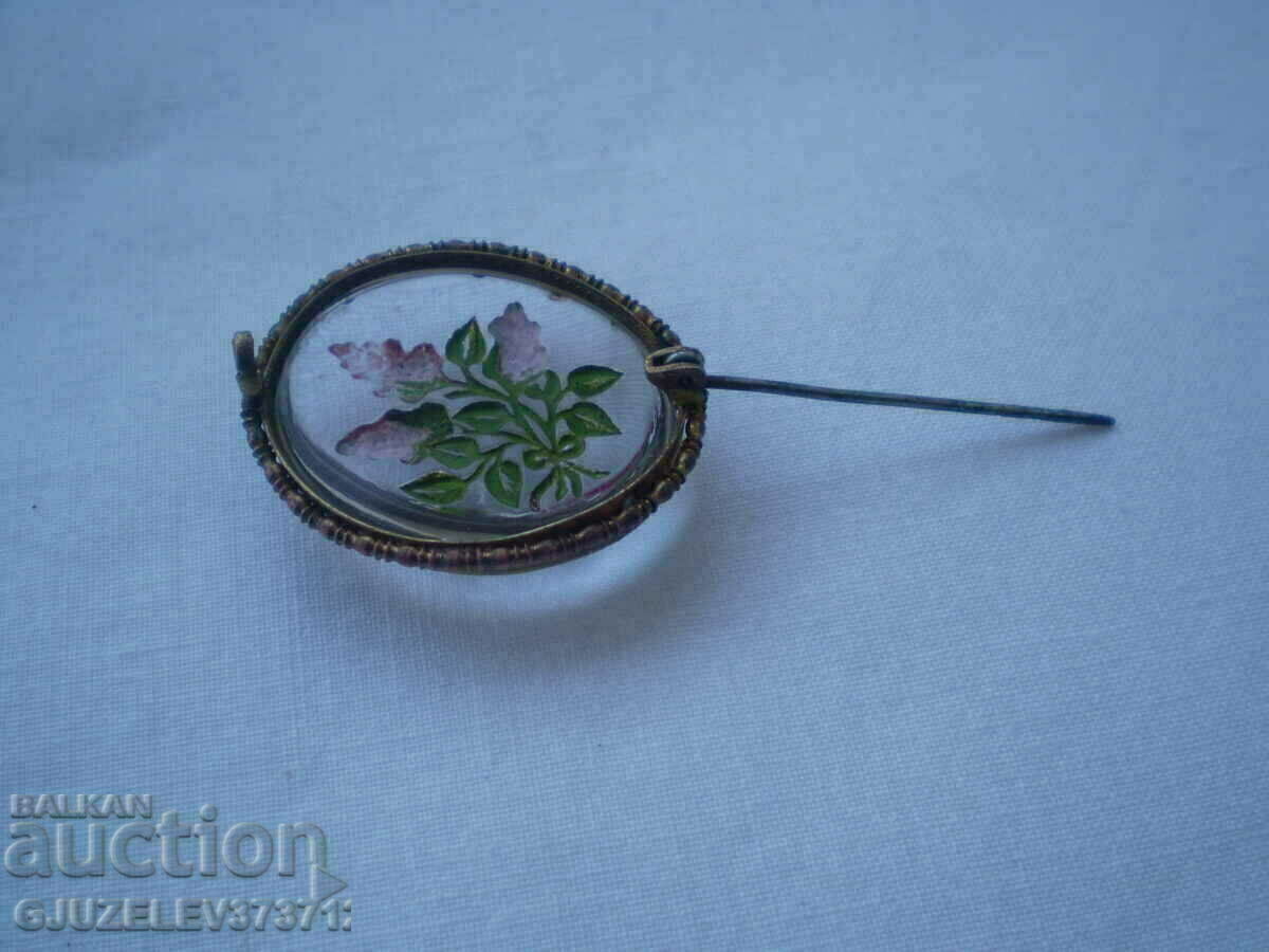 Рядка колекционерска брошка стъкло гемия цветя - 5