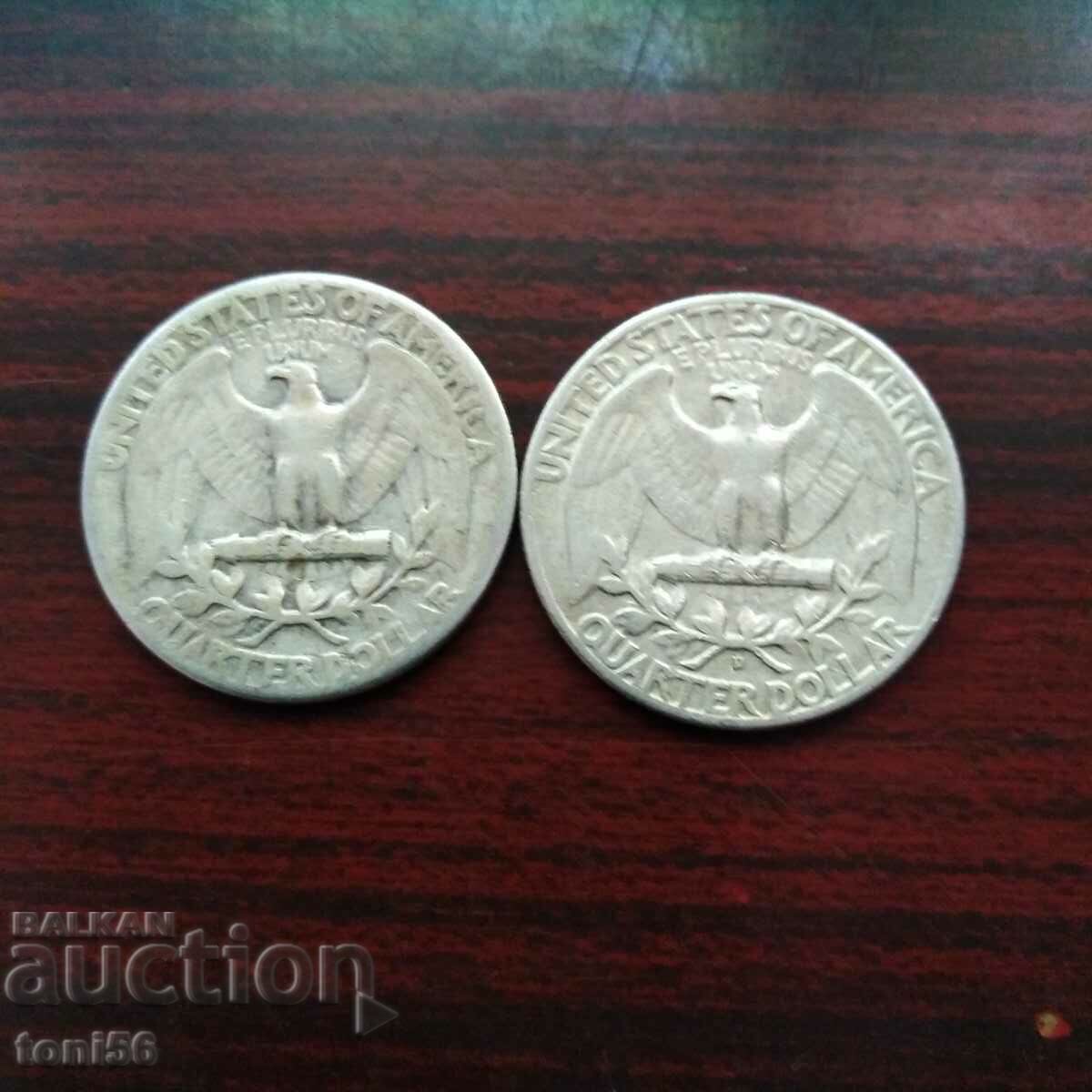 SUA - lot 2x25 cenți 1944 și 1954 - argint(l)