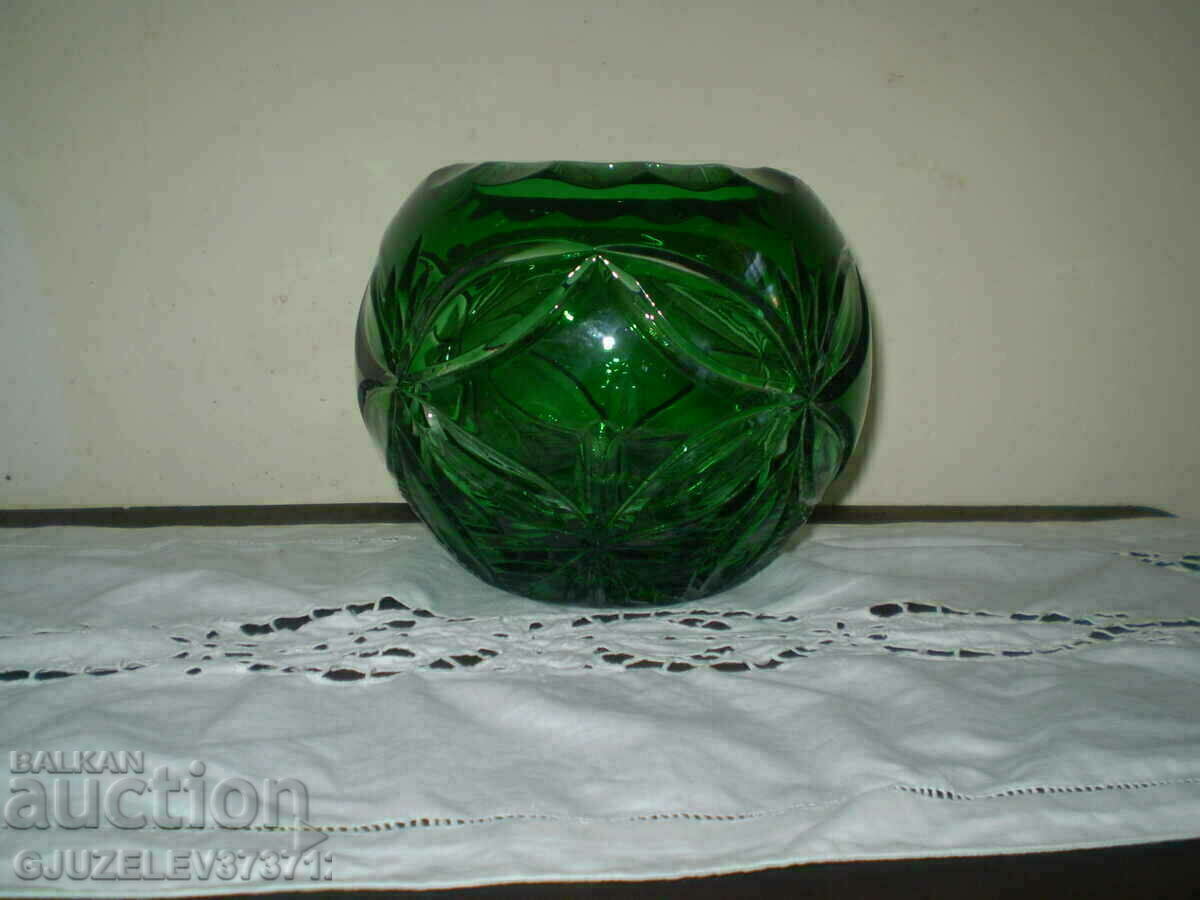 Доставка на Зелена кръгла тежка кристална ваза рязан кристал Доставка на Зелена кръгла тежка кристална ваза рязан кристал