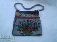 Antique hand embroidered glass bead handbag