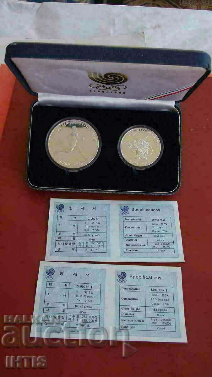 COIN -1 troy oz.+1/2 troy oz.-Korea 1988/silver/ Proof /
