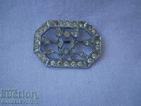 Broșă aristocratică antică cu zirconiu placată cu argint