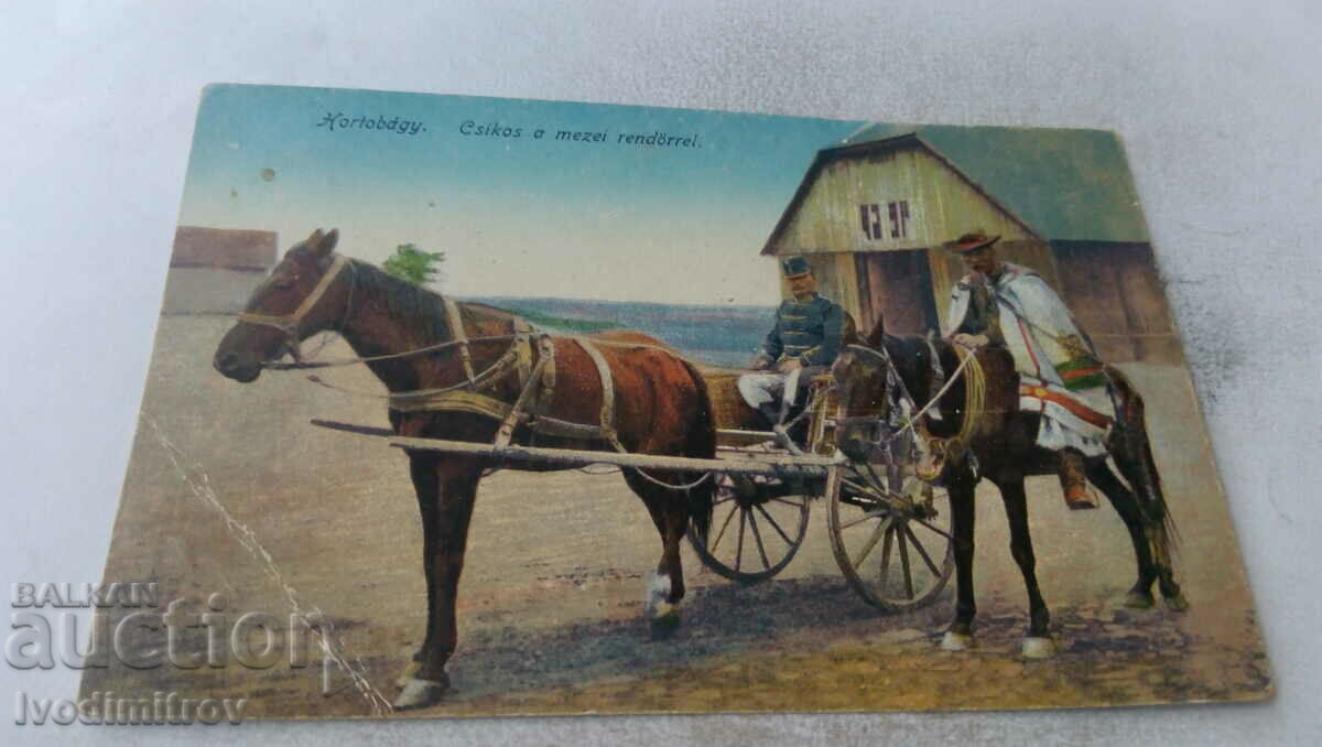 Carte poștală Hortobagy Csikos a Mezei Rendorrel 1945