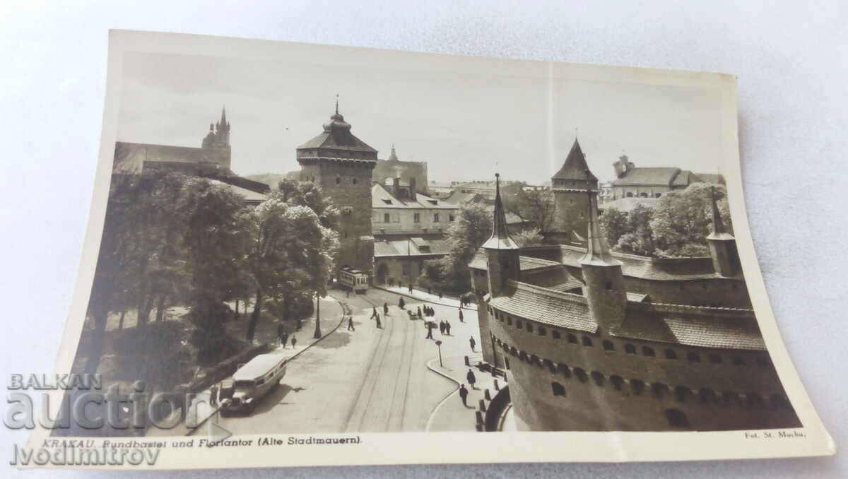 Postcard Krakau Rundbastei und Flortantor