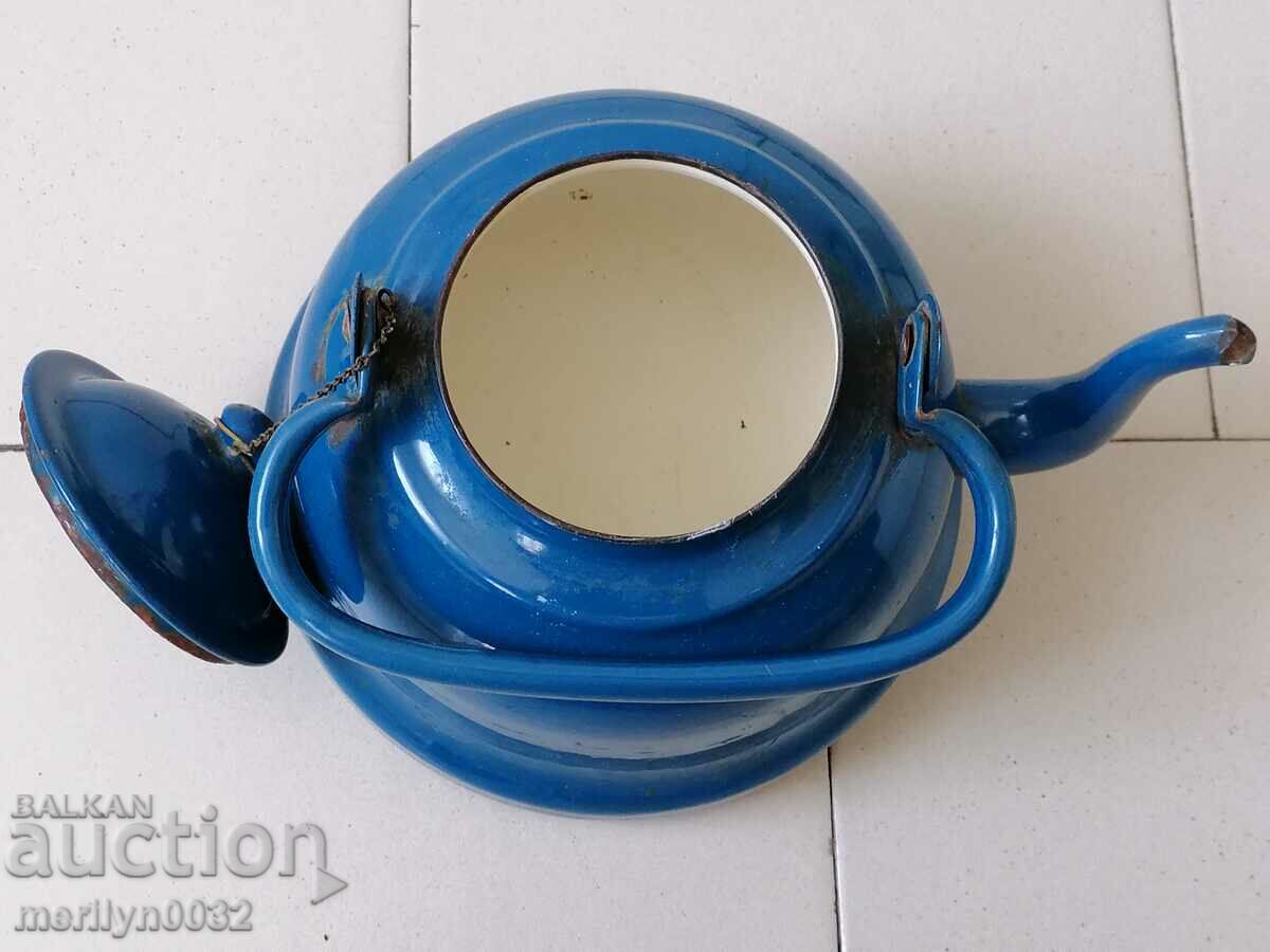 Soca enamel teapot, Yugoslavia 1940s enamel pot - 5