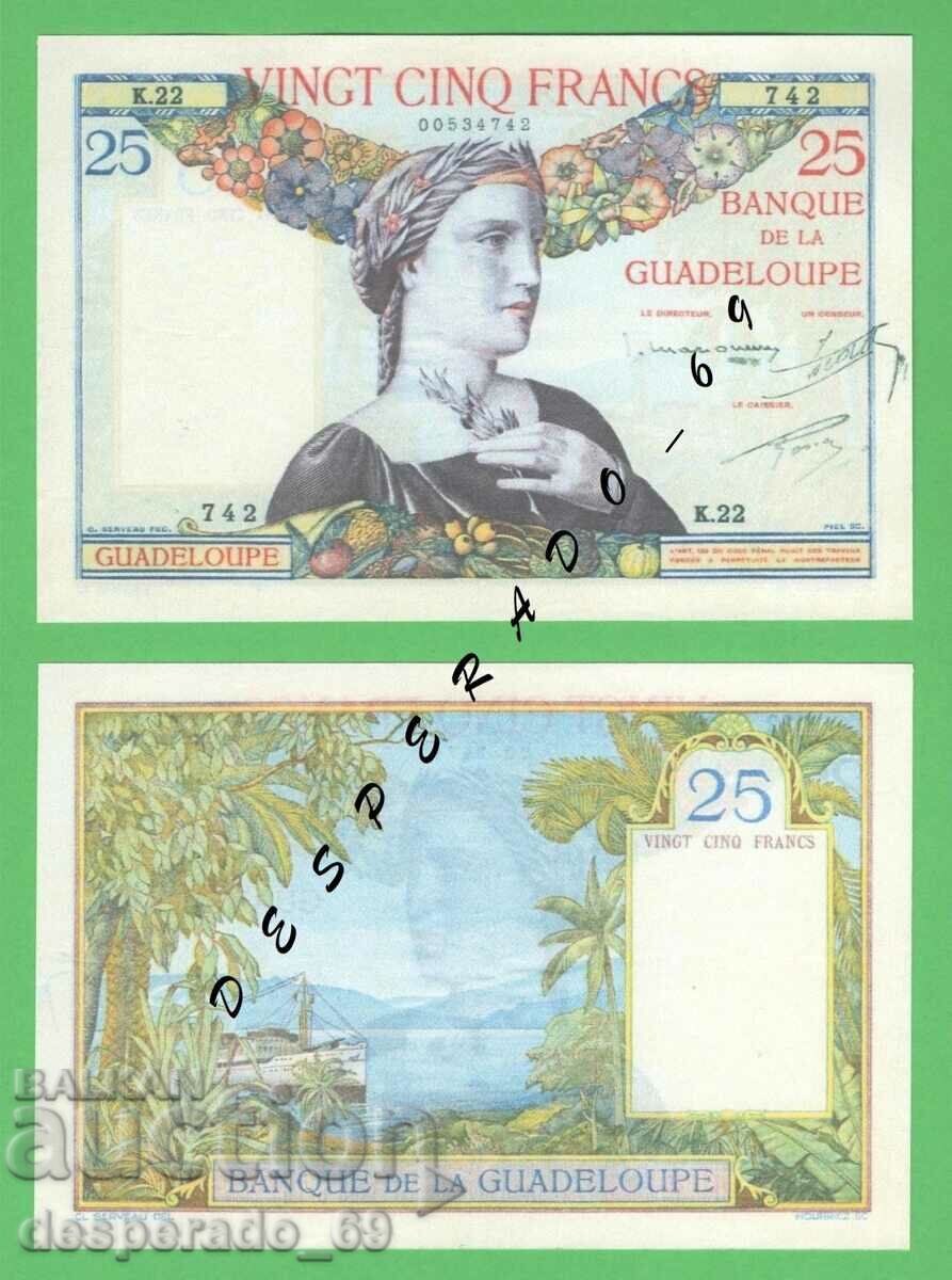 (¯`'•.¸(reproduction) GUADELOUPE 25 francs 1934 UNC¸.•'´¯)