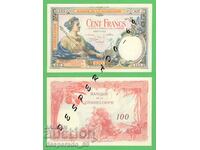 (¯`'•.¸(reproducere) GUADALUPA 100 franci 1934 UNC¸.•'´¯)